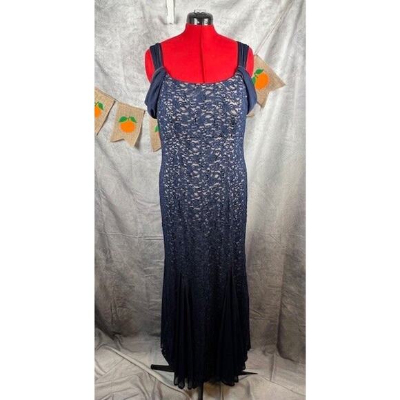 Alex Evenings Dresses & Skirts - Alex Evenings Navy Blue Lace Cold Shoulder Fit & Flare Evening Gown Sz 18 $229